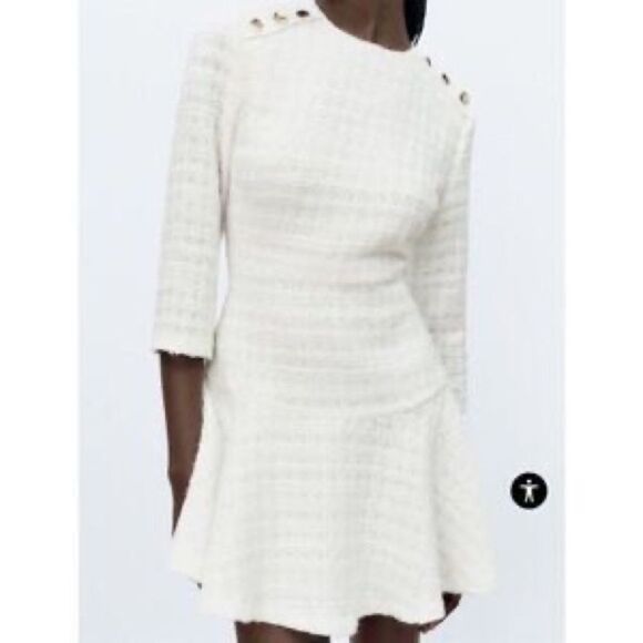 Zara White Tweed Peplum Side Gold Buttons Structured
Mini Dress Sz S fit & flare - Picture 7 of 15